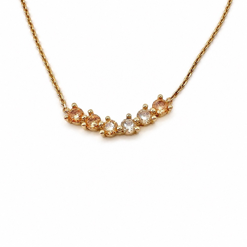 Gold Tone‎ Champagne CZ Curved Bar Necklace Dainty Minimalist